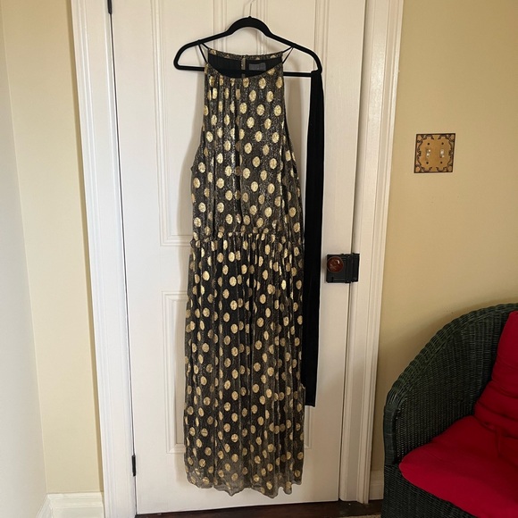 Anthropologie Sunday in Brooklyn Metallic Polka Dot Dress with Velvet Belt - Picture 5 of 10
